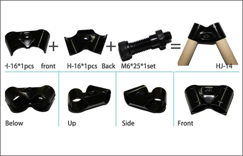 Black Angled Cross Structure Metal Tubing Connectors , Black Steel Pipe Joints