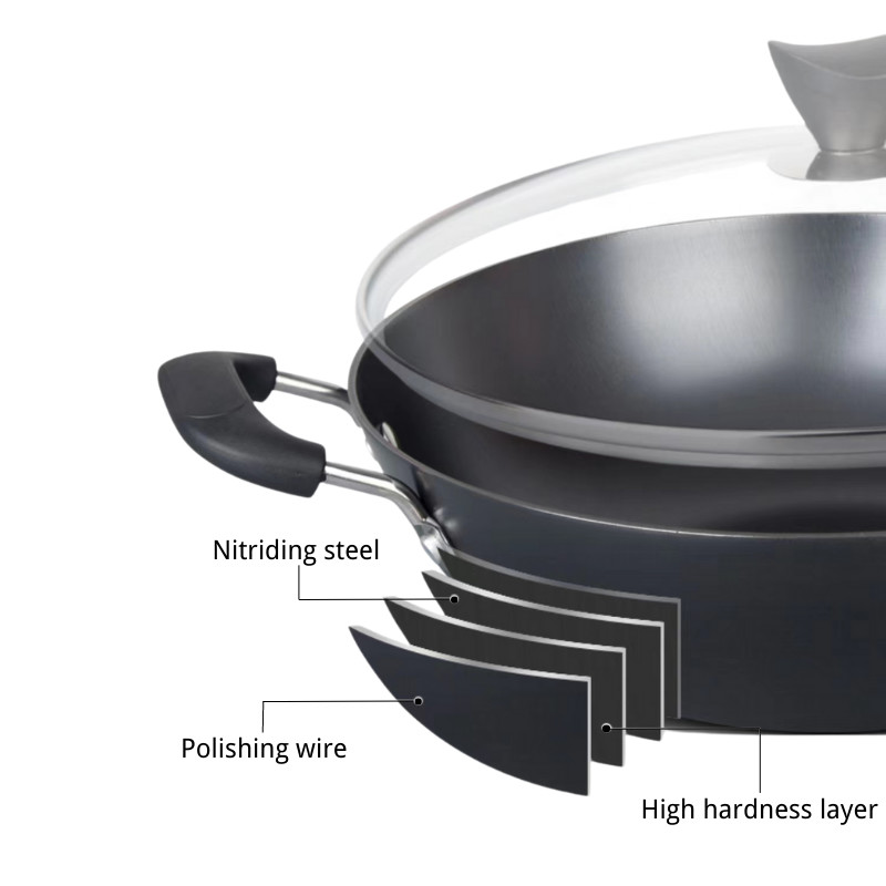 Rust Proof Chinese Wok Pan Pre Seasoned With Glass Lid ISO9001