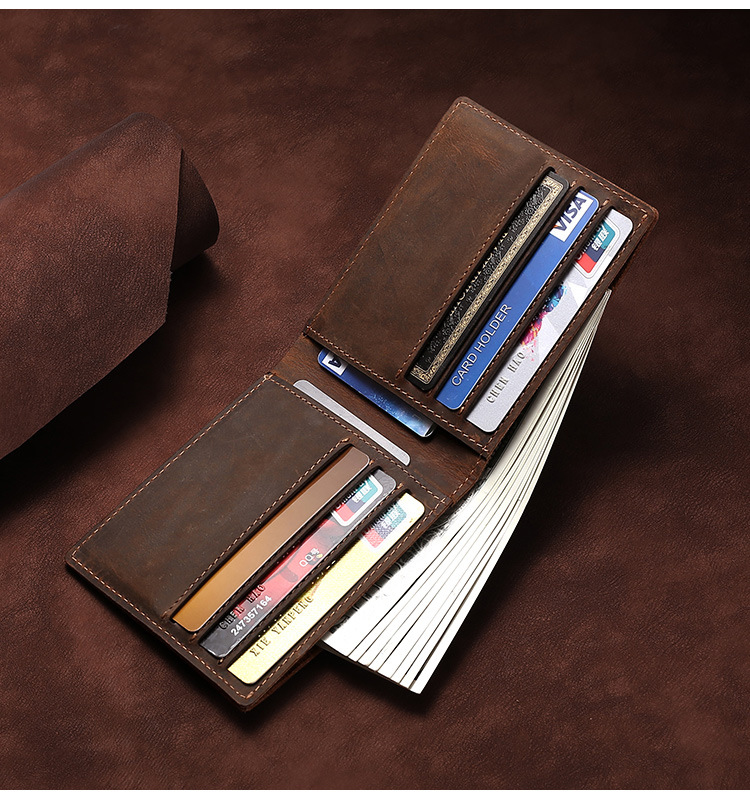 Slim Bifold Men's Wallet made of Genuine Leather with RFID Blocking and Nylon Lining