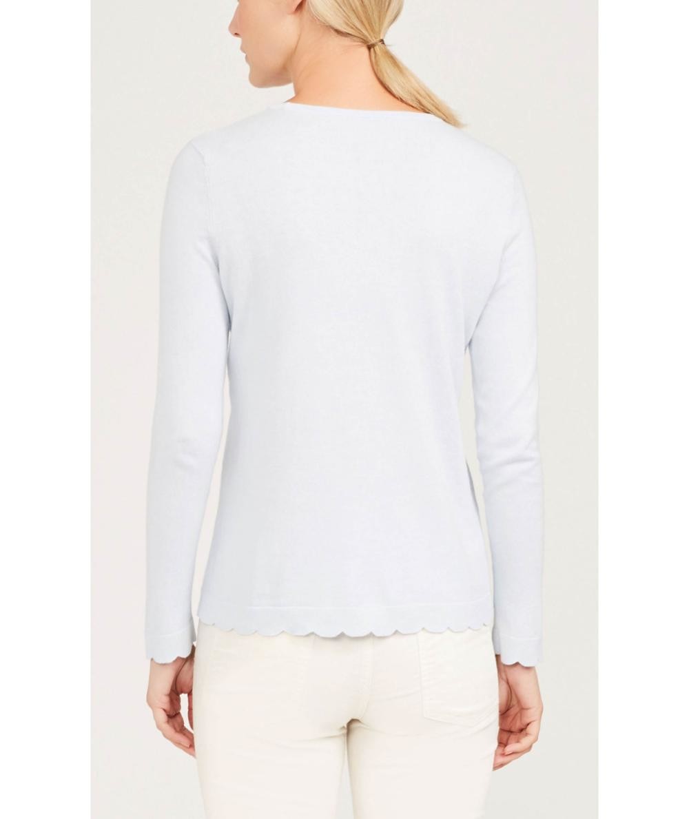 WOMEN'S 54% COTTON/44% MODAL/2% SPANDEX PULLOVER KNITTED STRIPE SWEATER WITH SCALLOP EDGE