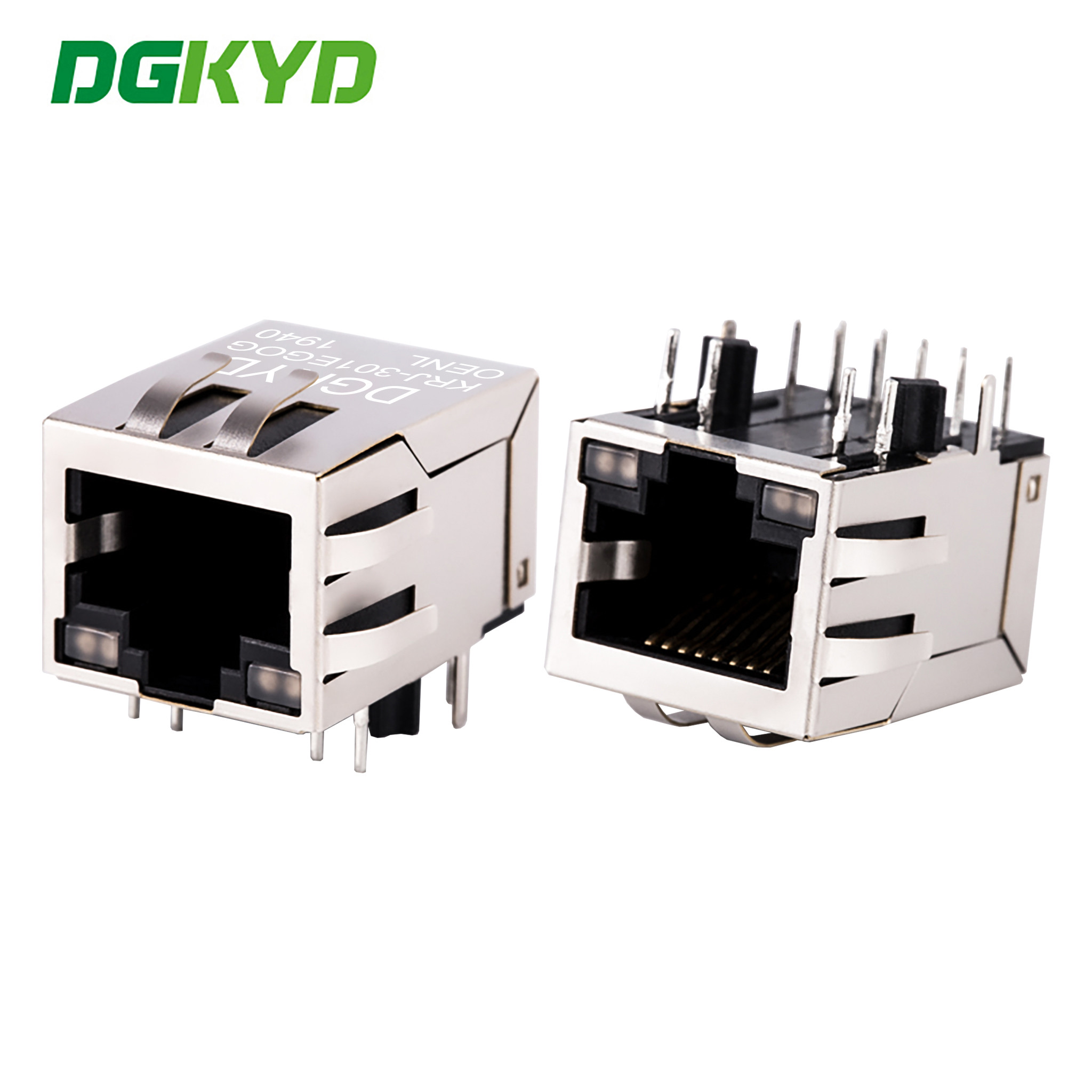  Dual color lamp horizontal network port KRJ-301EGOGOENL Gigabit RJ45 communication connector with lamp and spring clip Manufactures