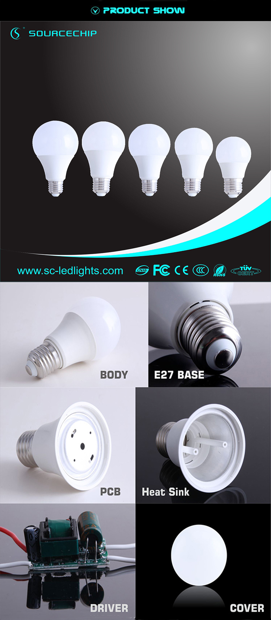 9W E27 led light bulbs for sale