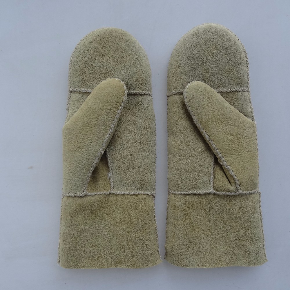 Women'S Shearling Skin Leather Mitten Gloves Double Face Lamb Fur Material