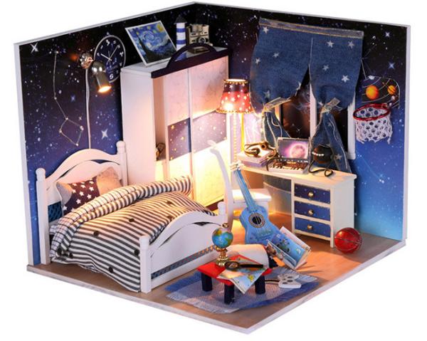 Dollhouse, DIY Lights House, Wooden Model, Education Romantic Full House,