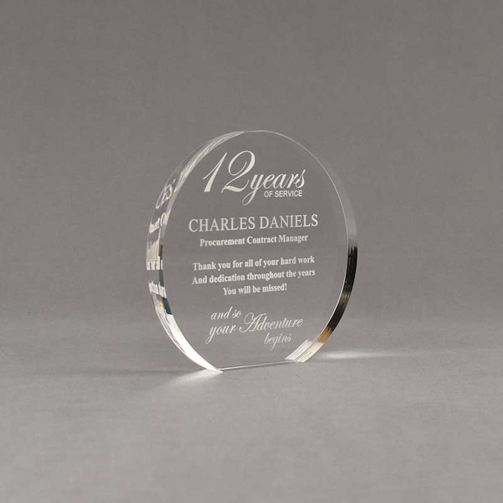 5'' Diameter Round Clear Blank Acrylic Plaque With Stand Customized Engraving Event
