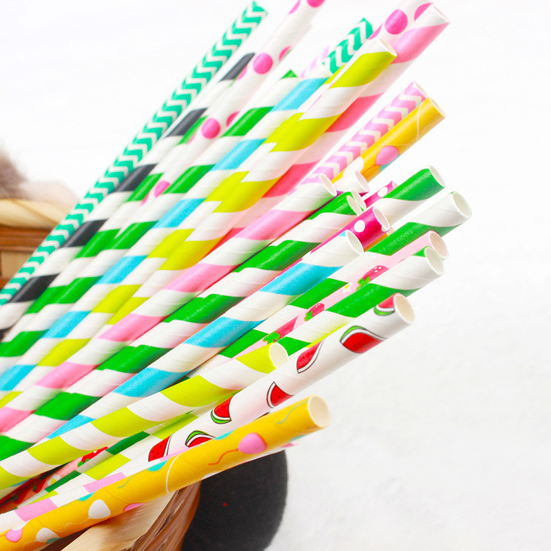 200pcs pack 6mm diameter food safe ink printing spots paper straws compostable waved pulp straws for party DIY