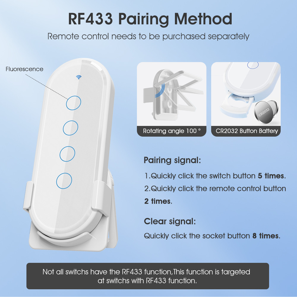 Tuya WiFi switch RF433 control Timing Voice App Alexa, Google Home Smart Home No Neutral Wire WiFi EU Wall Switch
