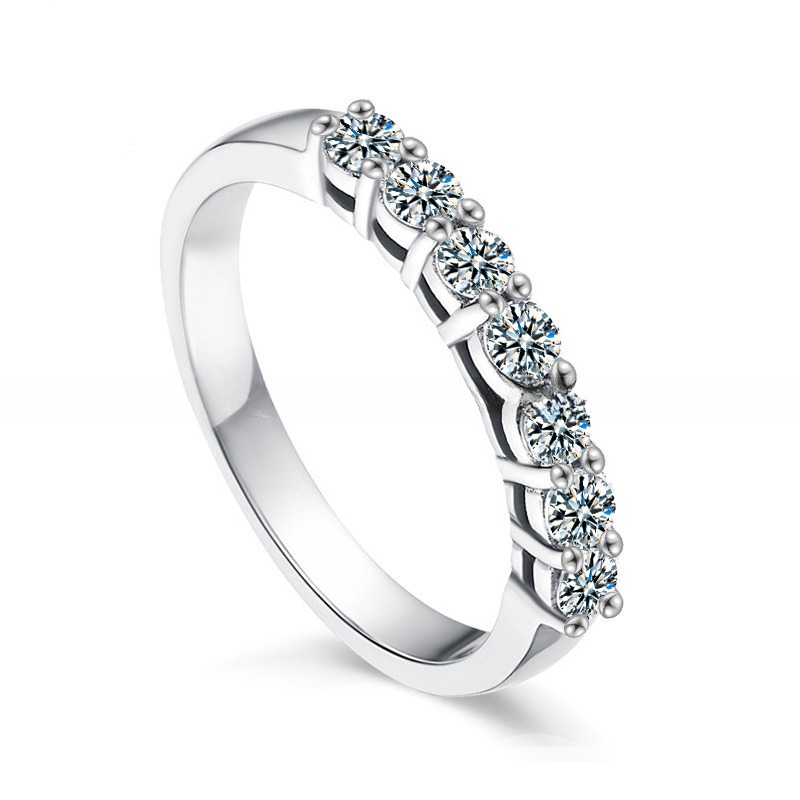 Round Cut 925 Sterling Silver Wedding Ring Moissanite Eternity Promise Ring For Woman