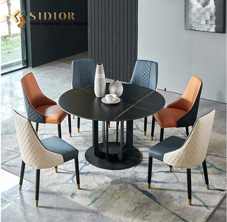 Hot Sell Dining Table, Restaurant Table Desk, Buffet Dinning Table, Canteen Table, Man Made Marble Top, Metal Base