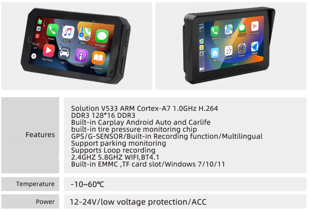 Universal Fitment Motorcycle GPS Navigation with Waterproof Screen and Carplay Display