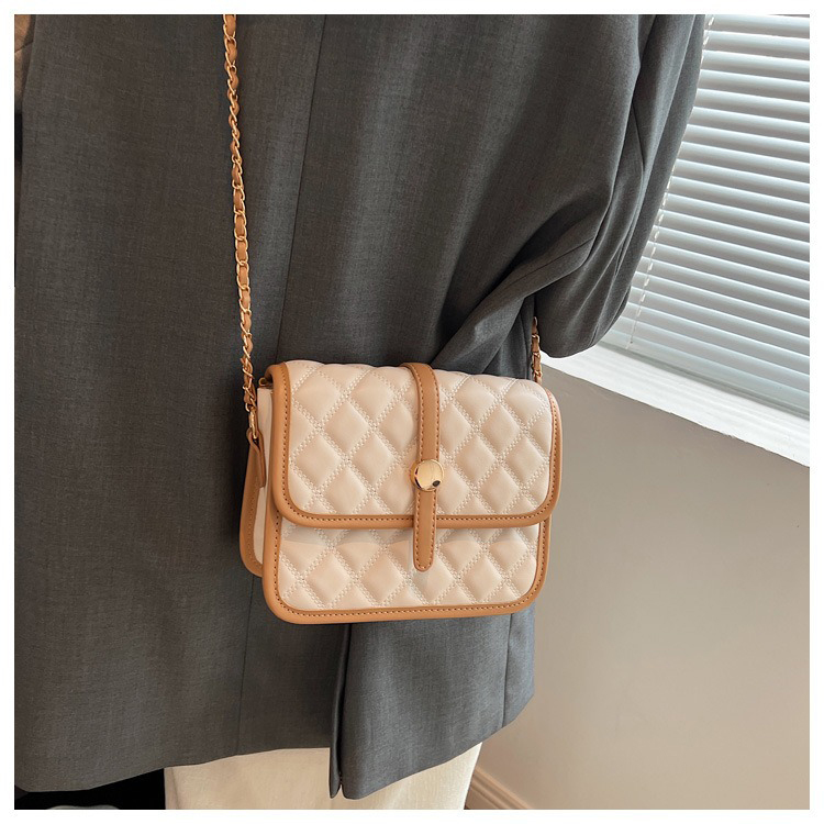 Stone Pattern Custom Logo Pu Leather Metal Chains Luxury Quilting Crossbody Bag for Women