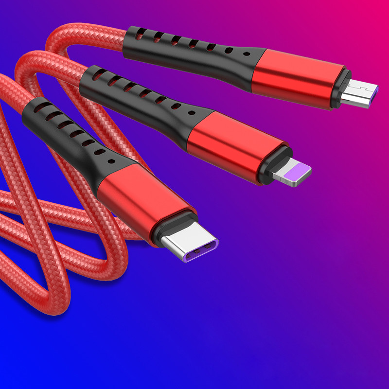 Fish Silk Weaving 5A Fast Charging USB Cables All In One For Huawei
