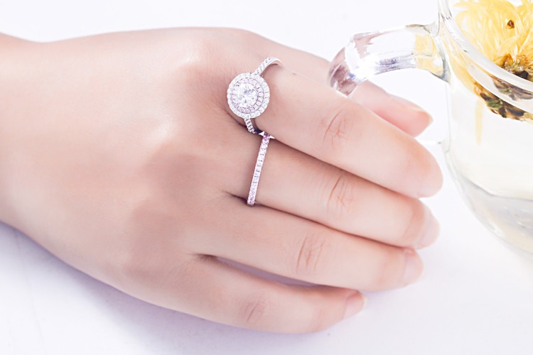 925 Sterling Silver Bridal Ring Sets Round Cut CZ Engagement Wedding Rings For Her