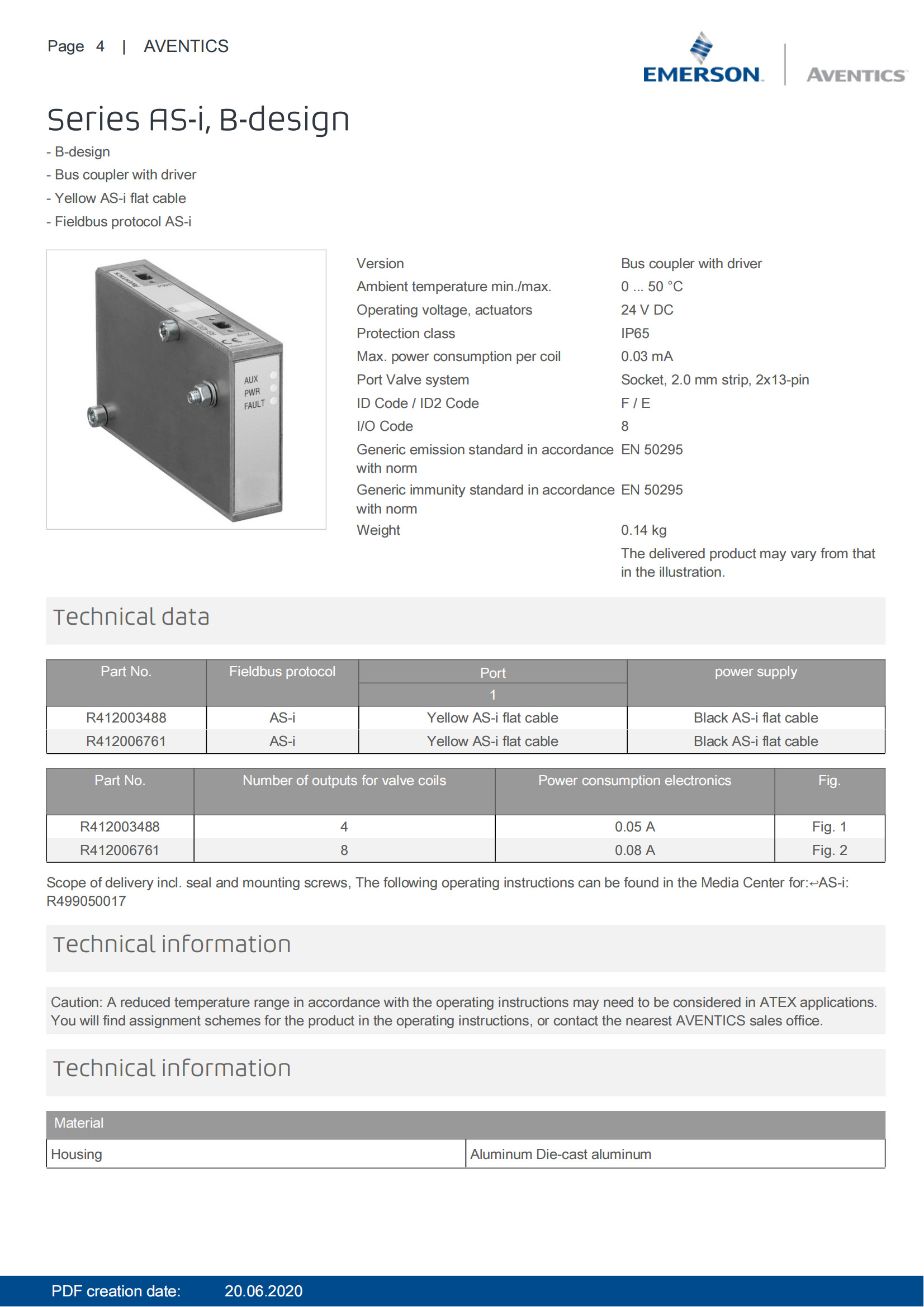 Industrial AVENTICS Series BDC Bus Couplers With Aluminum Housing IP65 Protection