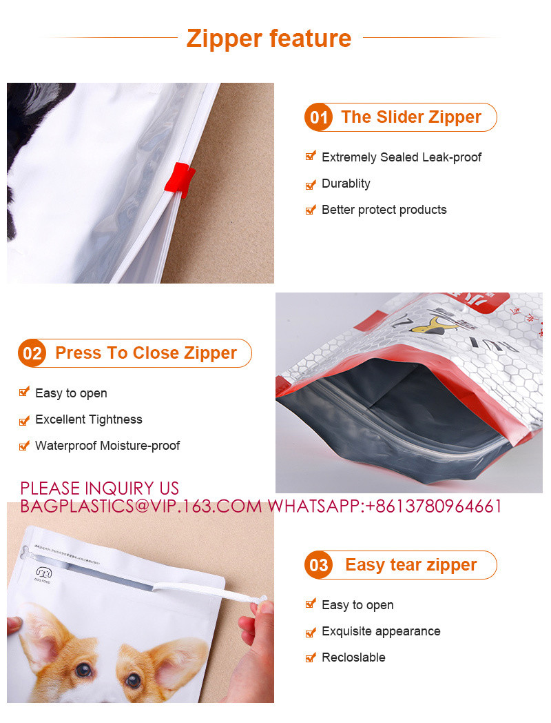 Customized Printing Slide Zipper High Quality Block Bottom Zipper Pouch Avocado Pet Food