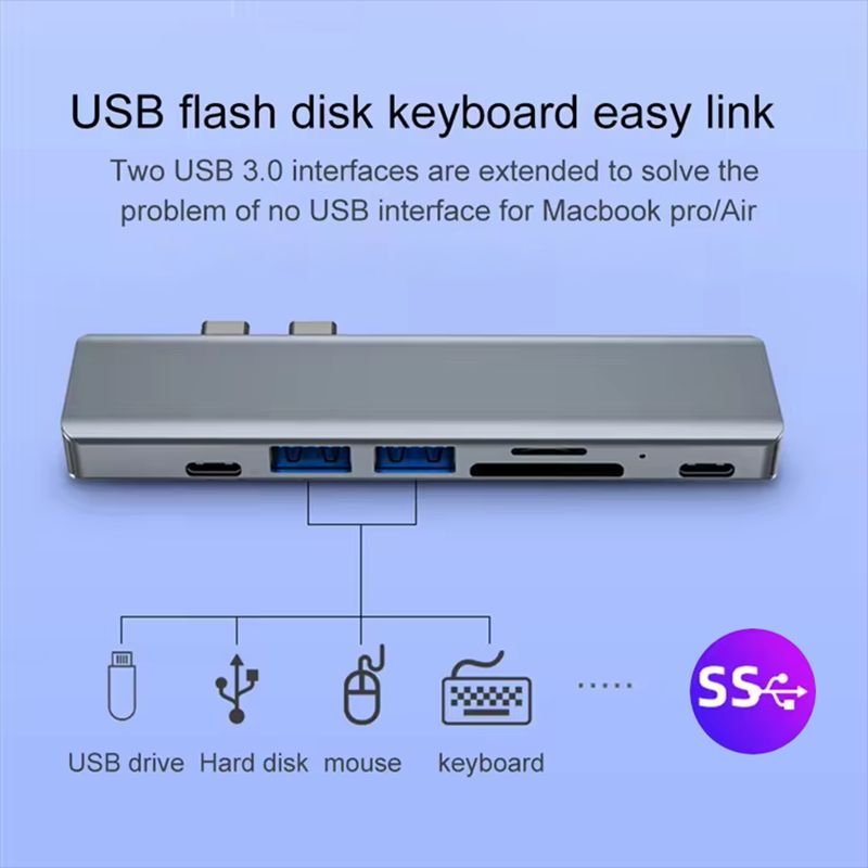 USB C Type C 7-In-1 Multiport Dock Hub Adapter with HDMI USB 3.0 USB 2.0 SD/TF PD Output
