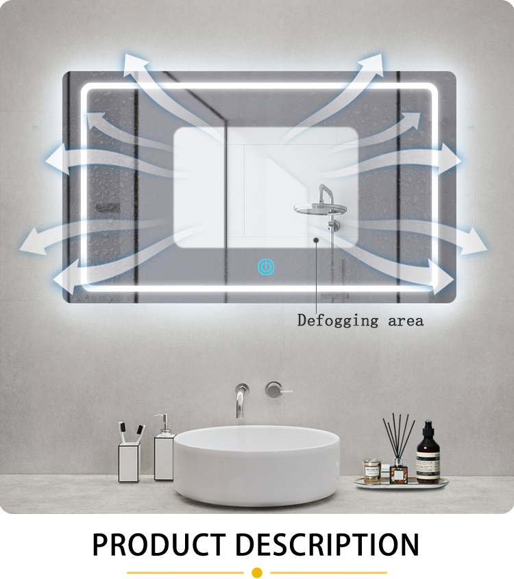 Square Shape Illuminated Anti Fog Film For Bathroom Mirror 300mm*500mm 220-240V/50-60HZ