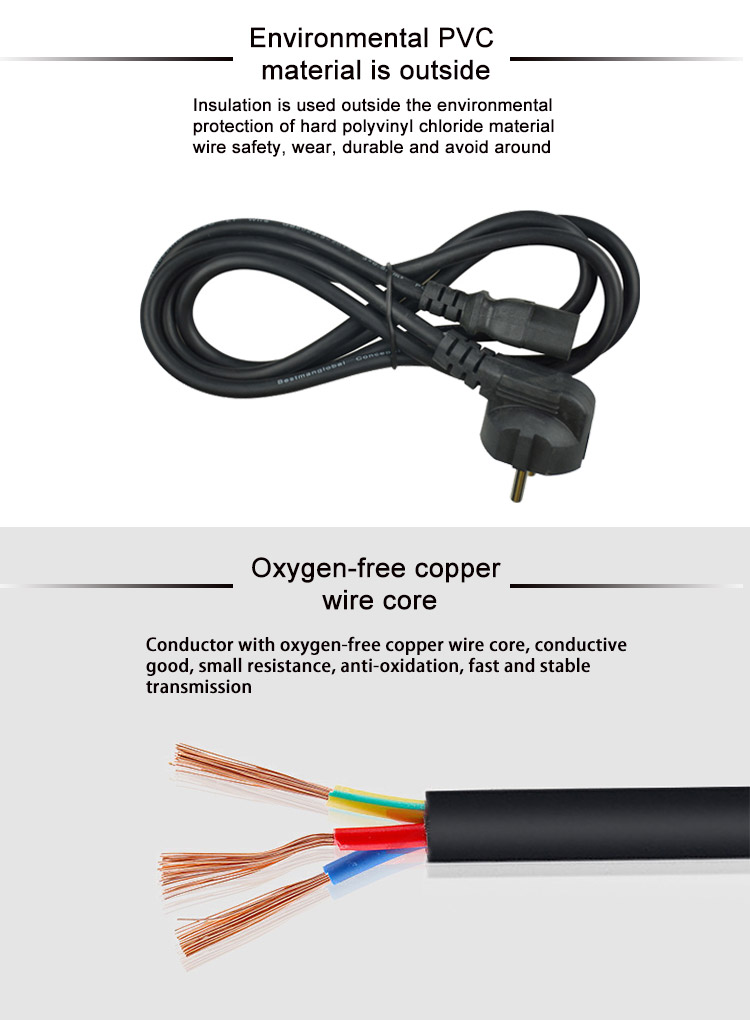 1.8mtrs EU Power Cord 220VAC European Extension Cords For Home Appliance