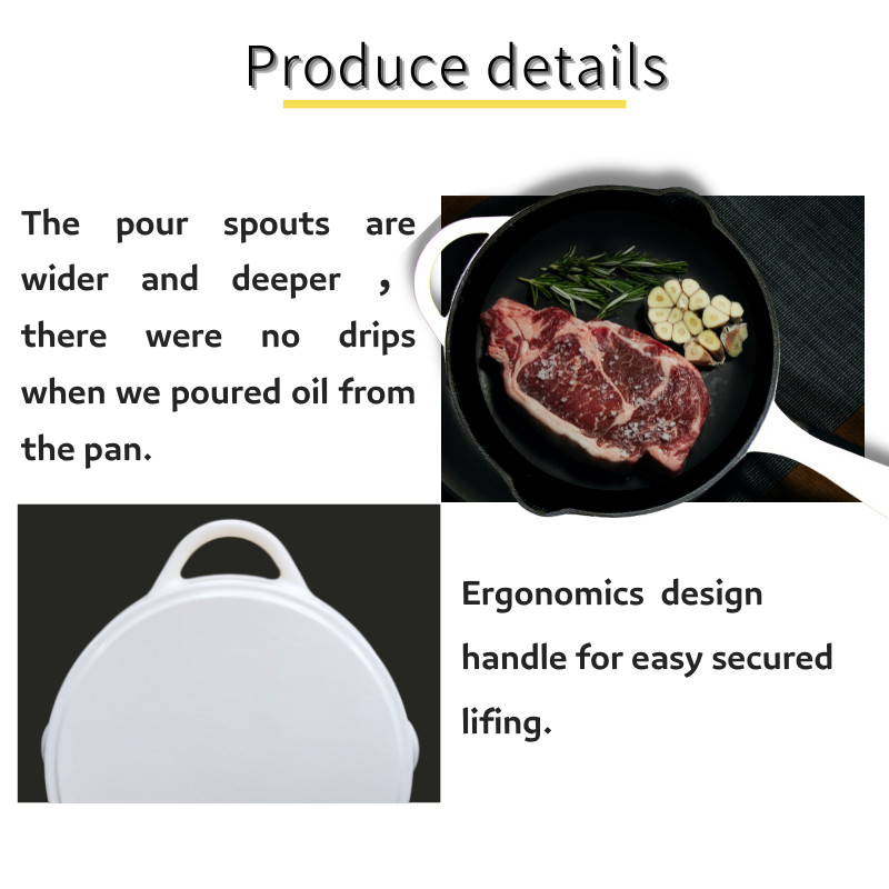 Cast Iron Enamel Coated Frying Pan Non Stick Durable Black Interior