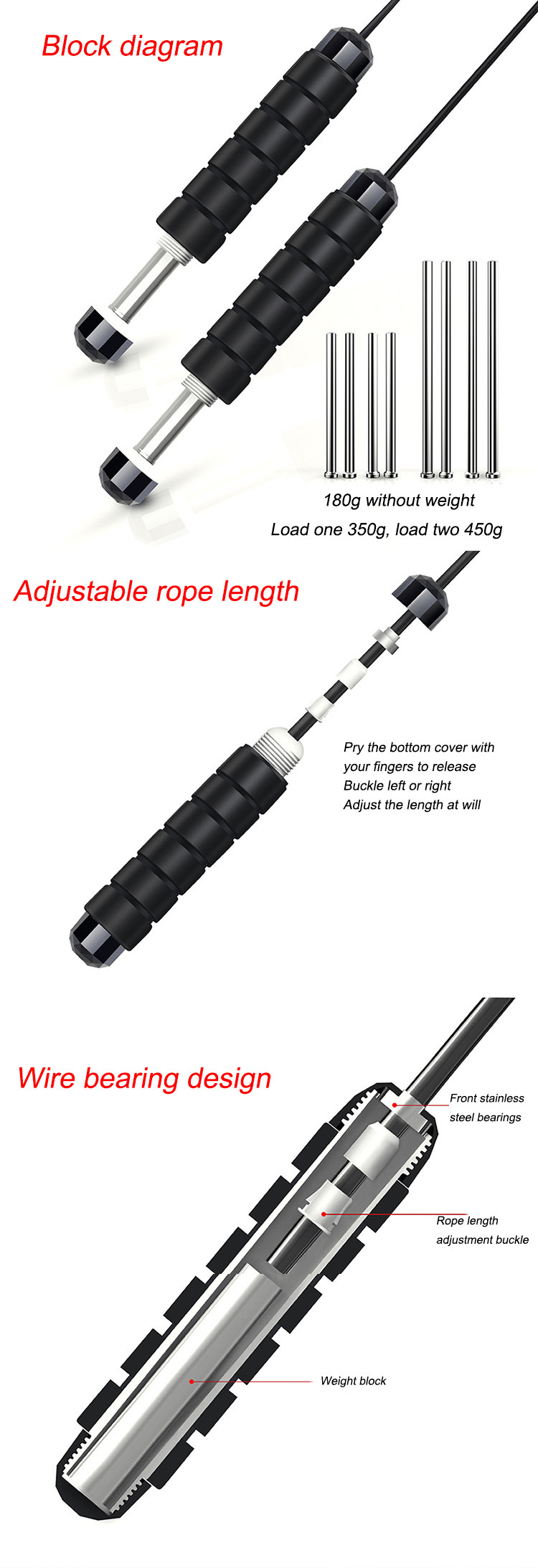 0.5lb Memory Foam Weighted Handle Jump Rope For Beginners Workout 8 Ft