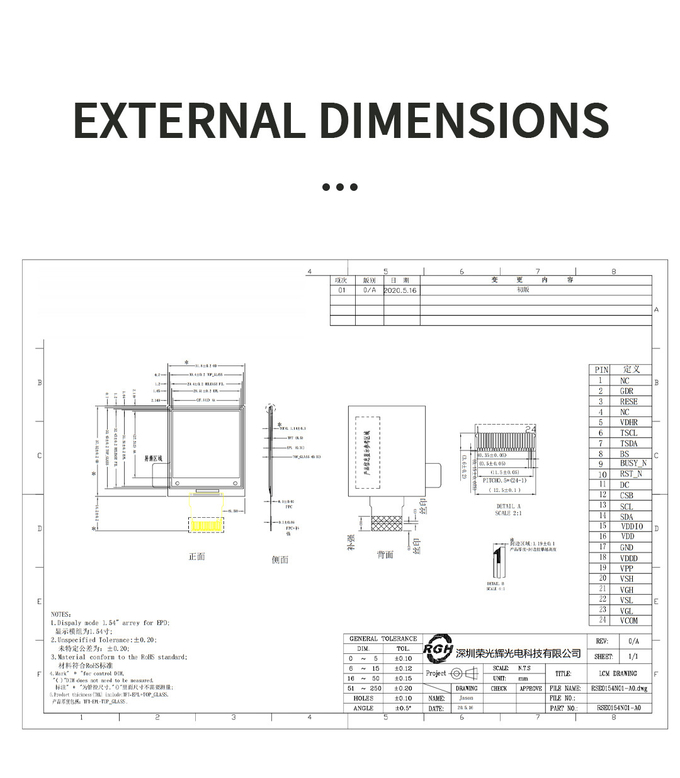 E Ink Paper Display Module Resolution 152x152 2.9 Inch 24PIN Pixel Pitch 181x181