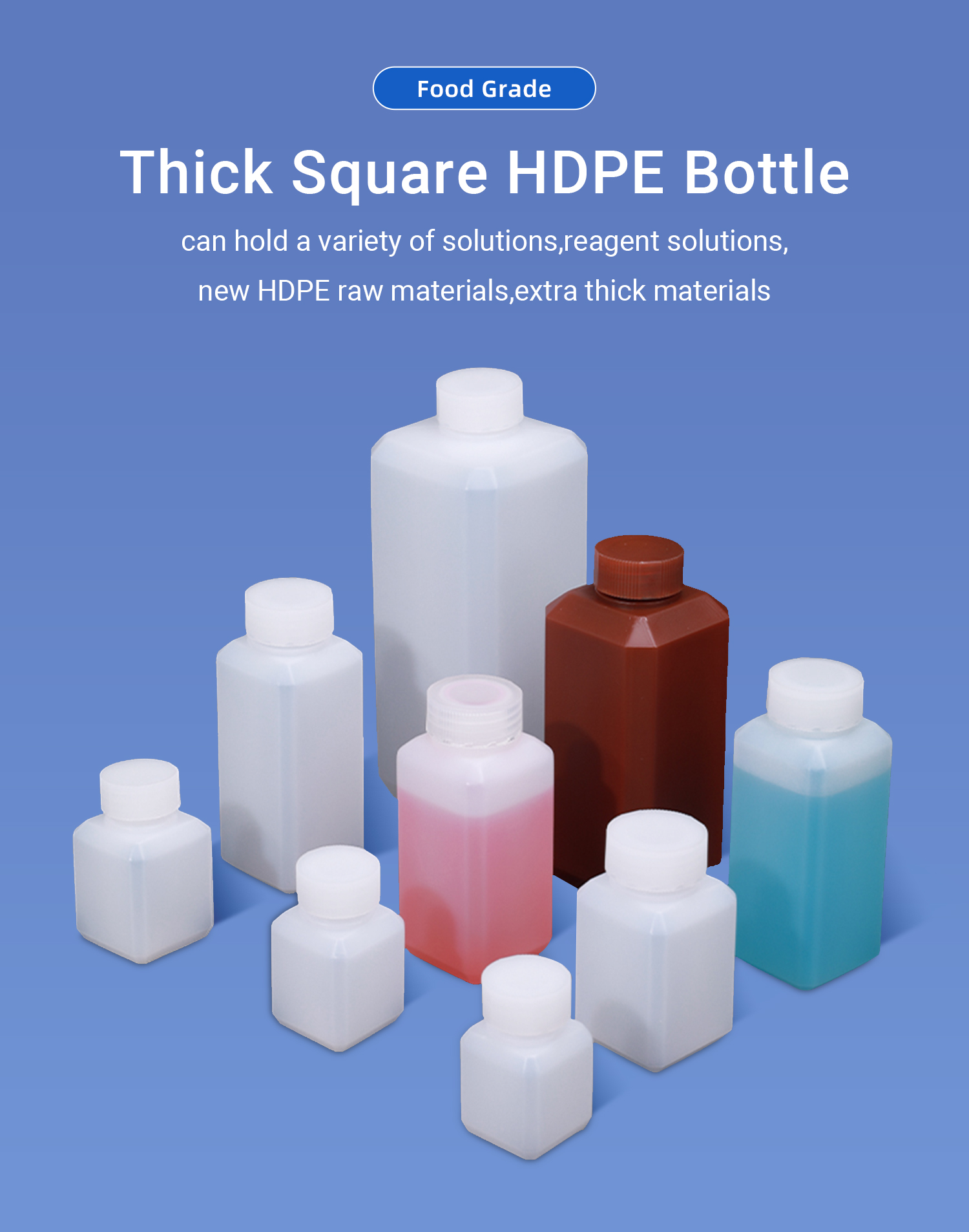 Flat HDPE Square Empty Plastic Bottle With Lid for Shampoo Conditioner Paint Storage