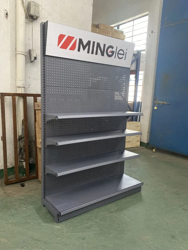 Factory custom color size Gray hole back board shop display shelf market shelves