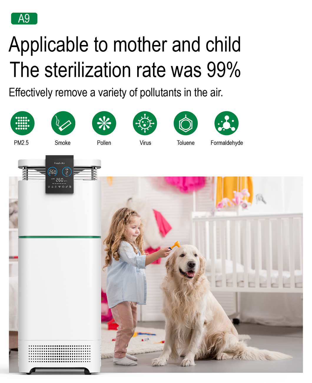 Homefish Intelligent Control Large Coverage Air Cleaner Quiet Operation UV Light Air Purifier With Smart Display Screen