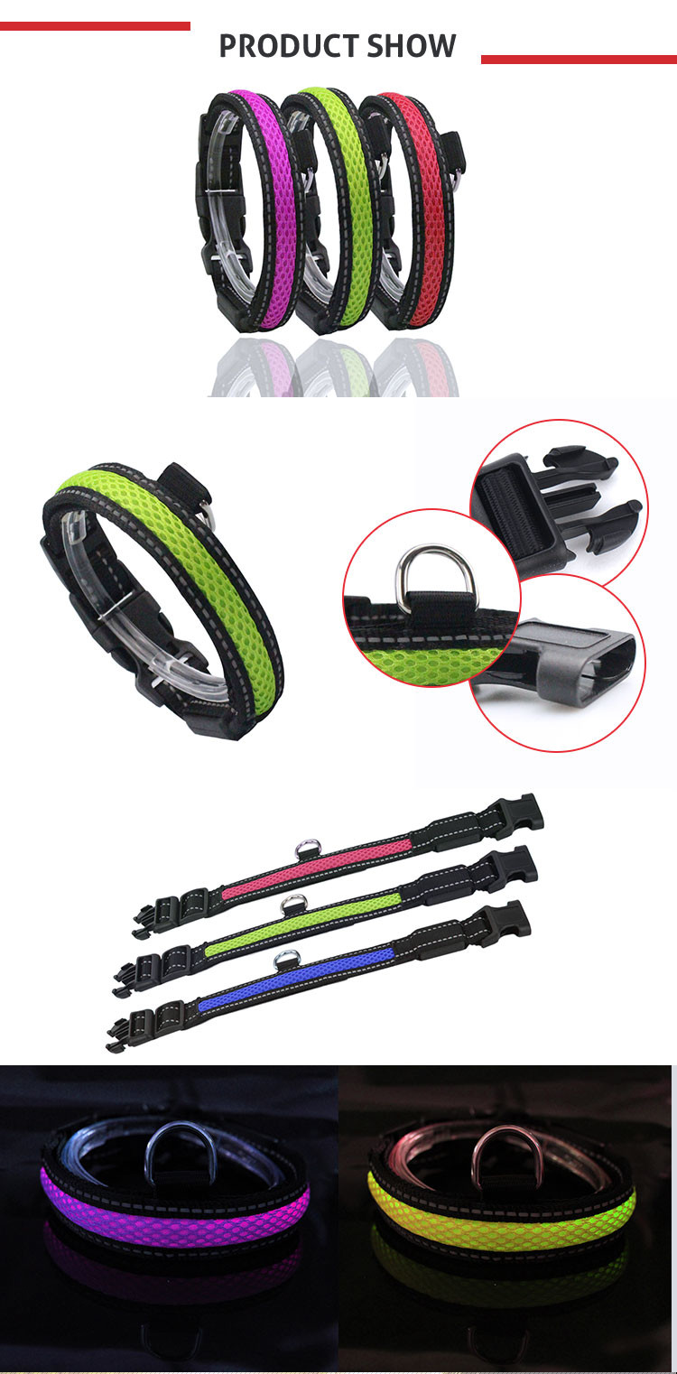 Durable Cat Neck LED Dog Collar Light Up Night Safety Strap S / M / L