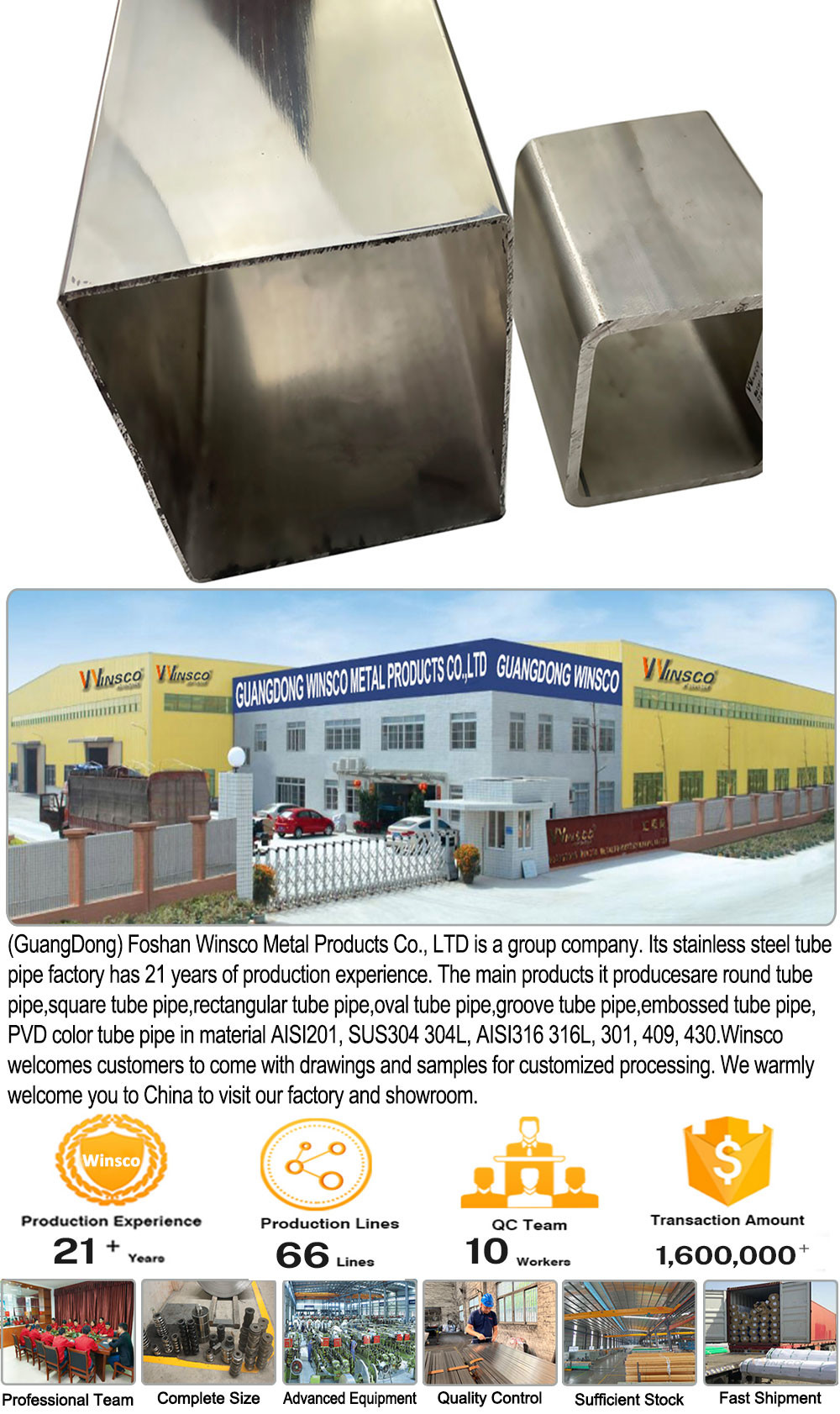 201 304 316 Grade Inox Welded Tube 100mmx100mm Large Size Stainless Steel Square Pipe 1.5mm-5.0mm Thickness