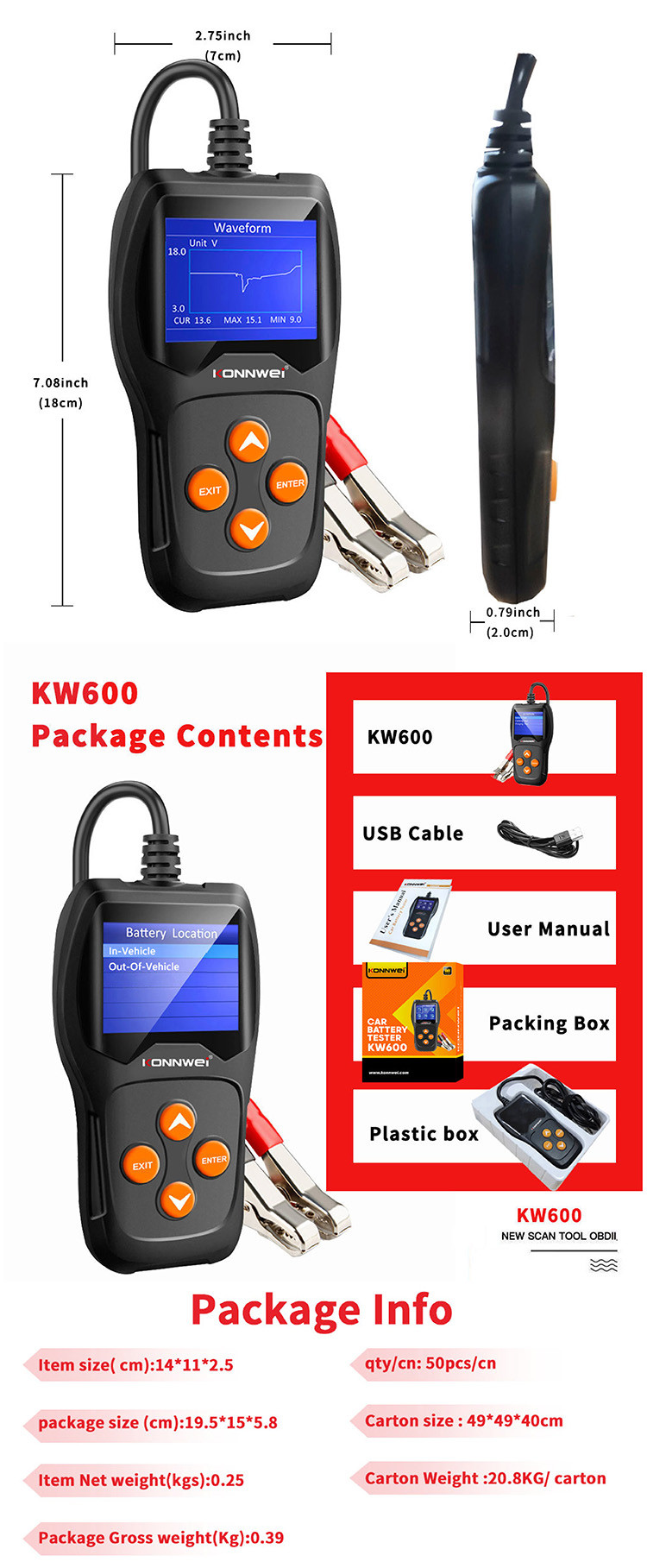 Hand Held Car Battery Tester Konnwei Kw600 12 Volt Battery Voltage Tester Life - Time Upgrade Free