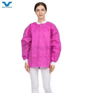 Closure Button Microporous/PP/SMS Disposable Lab Coat with Snaps Buttons OEM