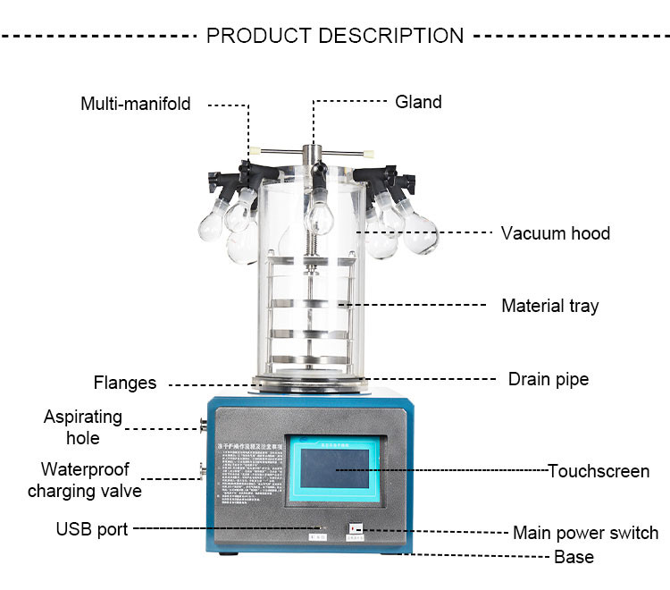 Tabletop Laboratory Vacuum Freeze Dryer 520*600*400mm 0.1㎡