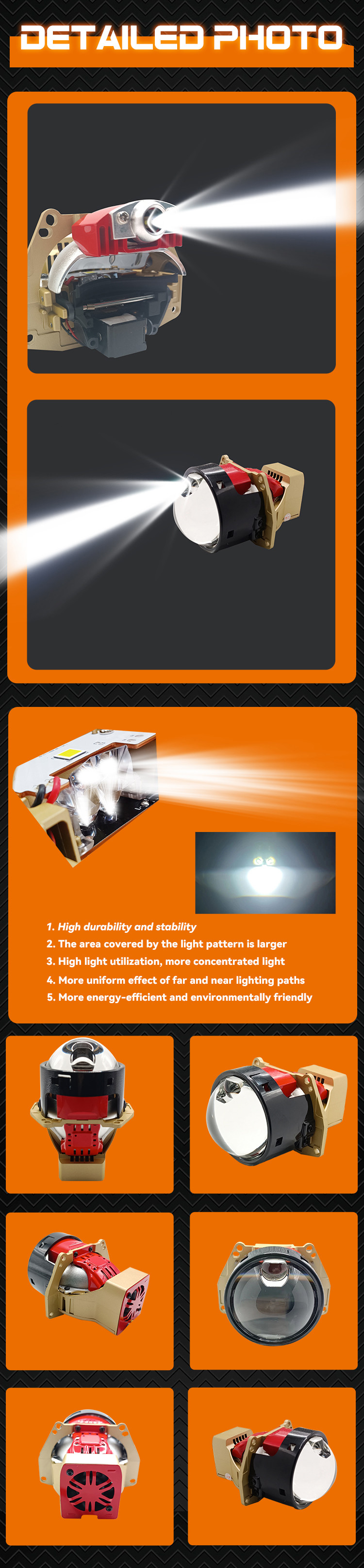 High Beam Laser Car Biled Projector Lens 75W 12V 24V 10000LX 6000K