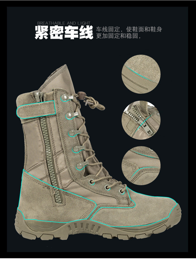 Non-slip Rubber Sole Combat Boots Oxford Cloth Material For Security Work In Green