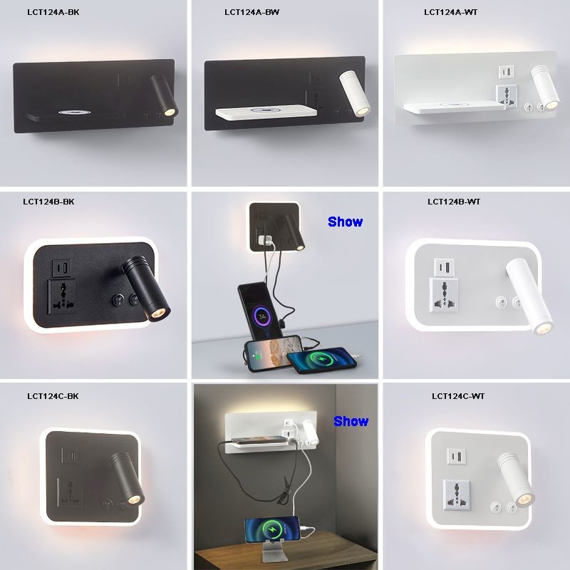 Multifunctional hotel villa apartment reading wall lamp USB Type-C wireless charger socket bedside light bedroom lamp