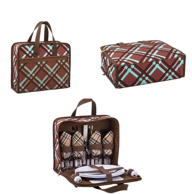 Picnic Backpack handbag Classic 4 Person Insulated Design Waterproof Blanket and Full Cutlery Set Red