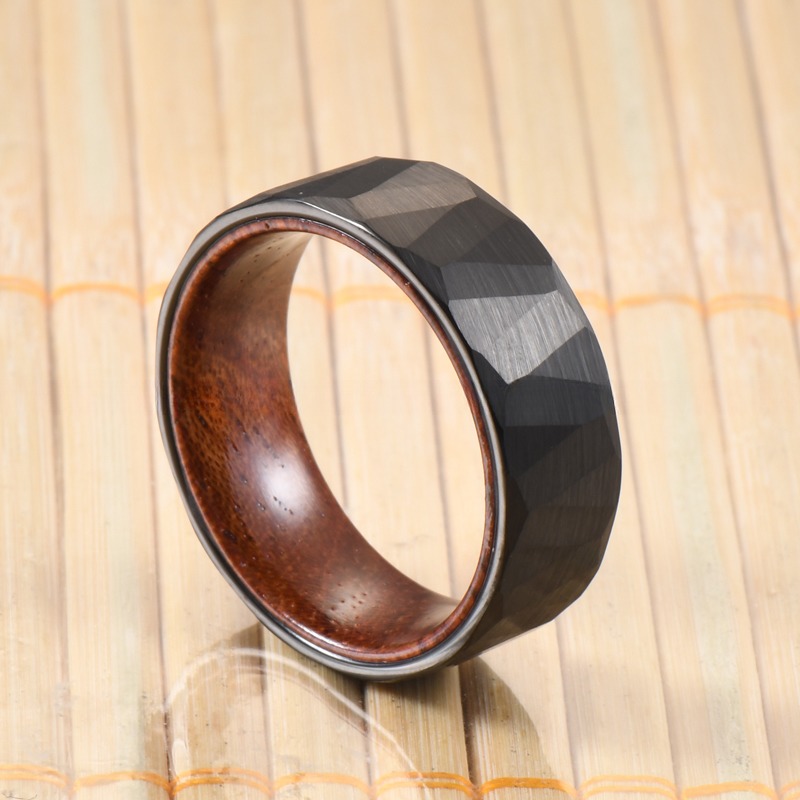 Unisex 8mm Black Rose Wood Inlay Tungsten Ring Classic Faceted Wedding Band for Men Jewelry Main Material Tungsten