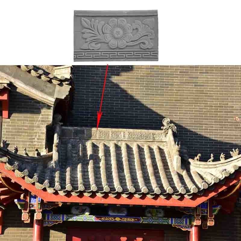 Chinese Clay Material Grey Roof Ridge Tile Flower Pattern For Roof Top