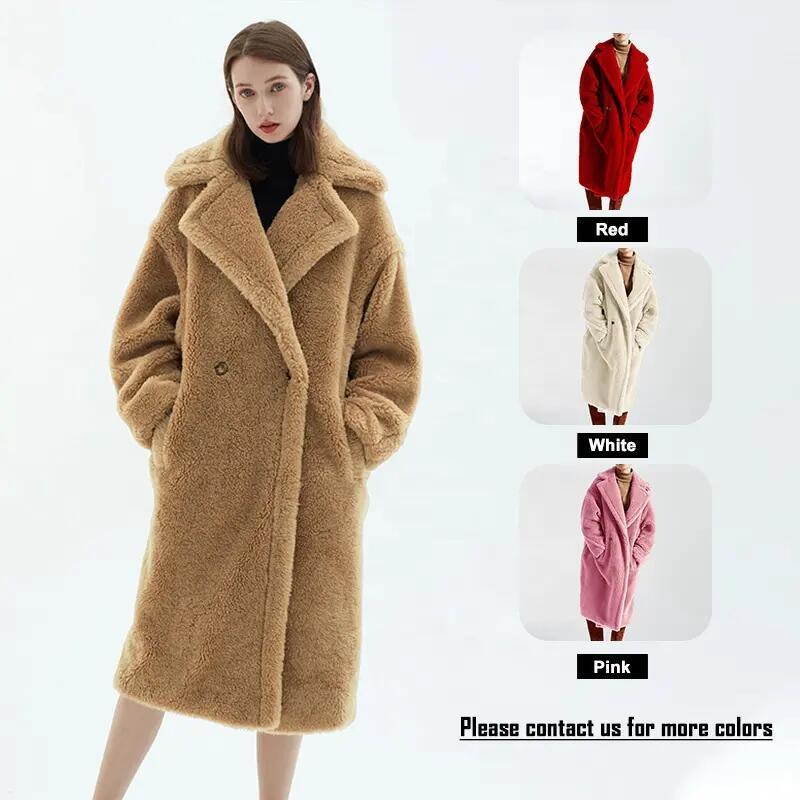 High Quality Winter Long Genuine Wool Fur Coats Luxury Teddy Coat Women