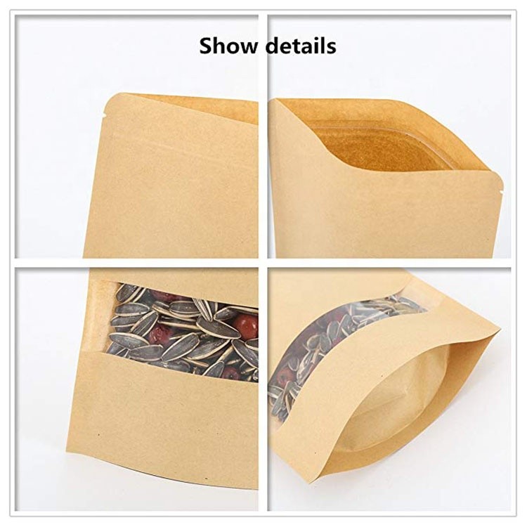 Kraft Bags With Window Stand Up Bag k Seal Paper bag Resealable Large Food Storage Pouch
