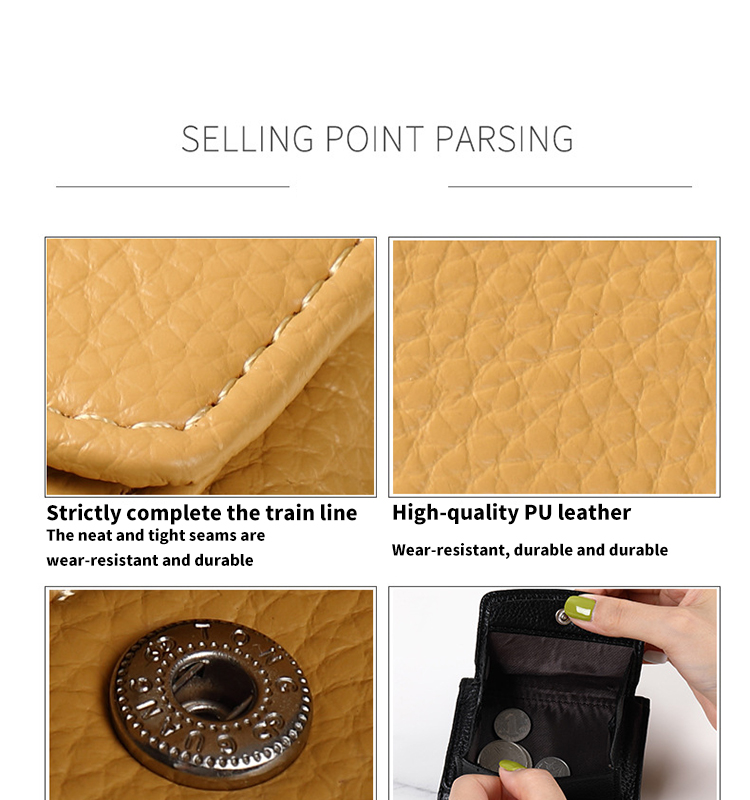 Solid Color Women's Mini Credit Card Holder Leather Coin Purse Wallet For Daily Life