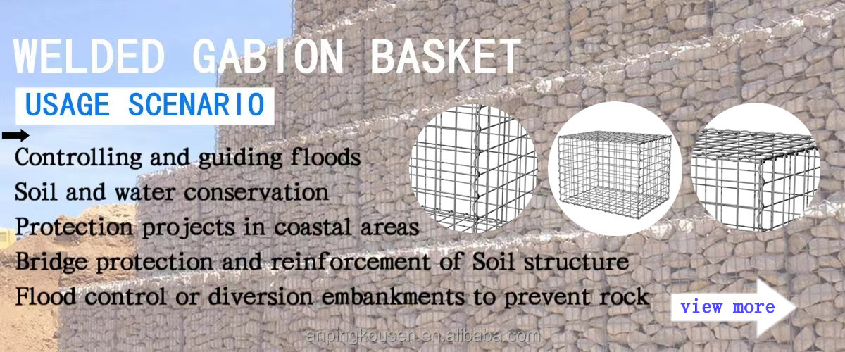 100*50*30 Aperture PVC Coated Gabion Baskets for Stones Silver Green Gray Blue Yellow