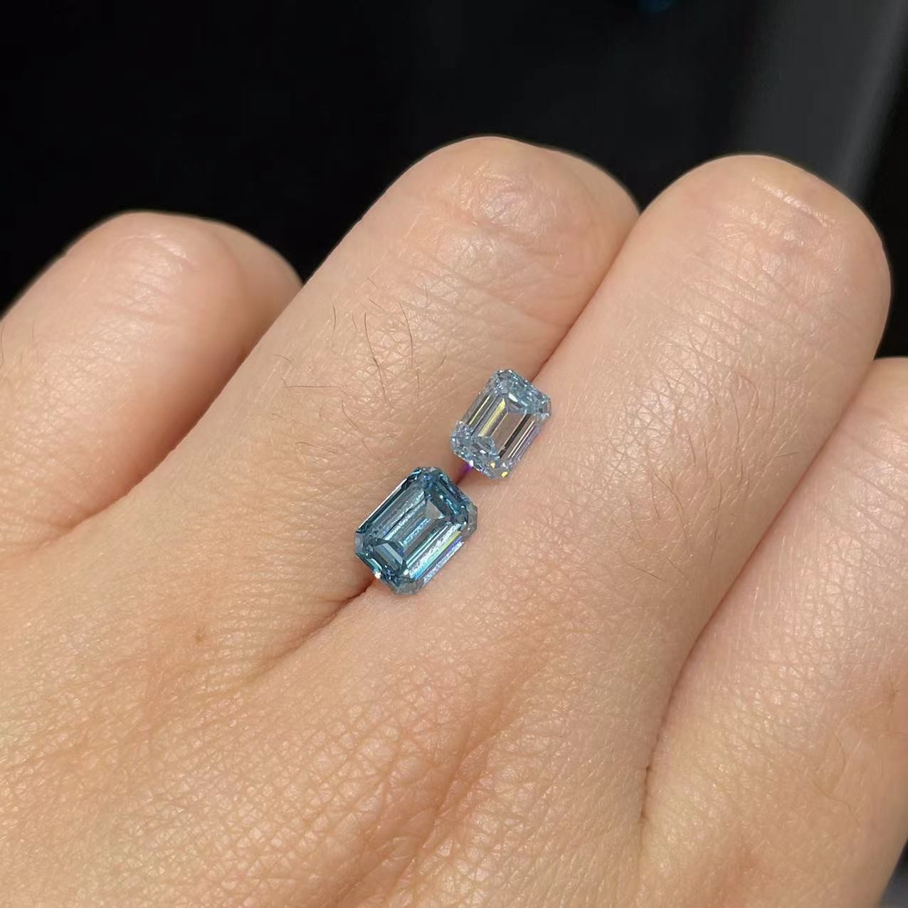 10 Mohs Blue Lab Grown Emerald Cut Diamond IGI Certified