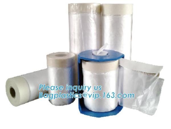 PE protection cover mask film roll with masking tape, Corona treated plastic