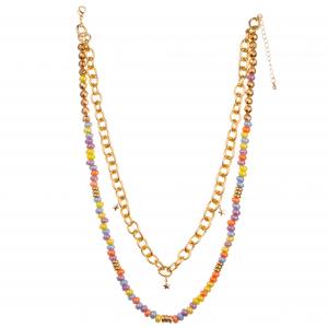  Wholesale 14K Gold-Plated Pendant Paper Clip Chain Link Multicolor Beaded Necklace Set Manufactures