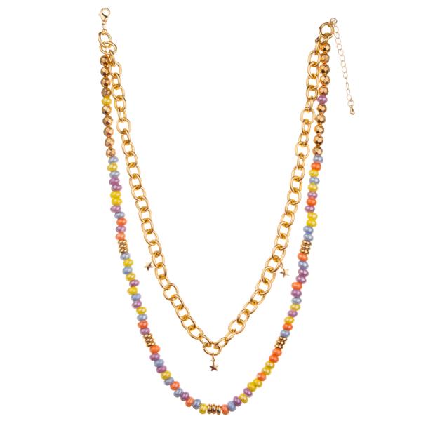 Wholesale 14K Gold-Plated Pendant Paper Clip Chain Link Multicolor Beaded