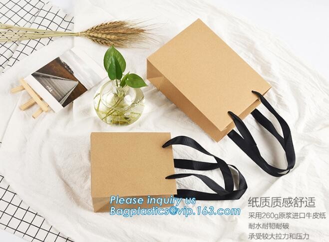 Customized Red Printed Kraft Paper Shopping Bag with Ribbon Handles and Bowknot,Kraft Paper Shopping Bag with Kinds off