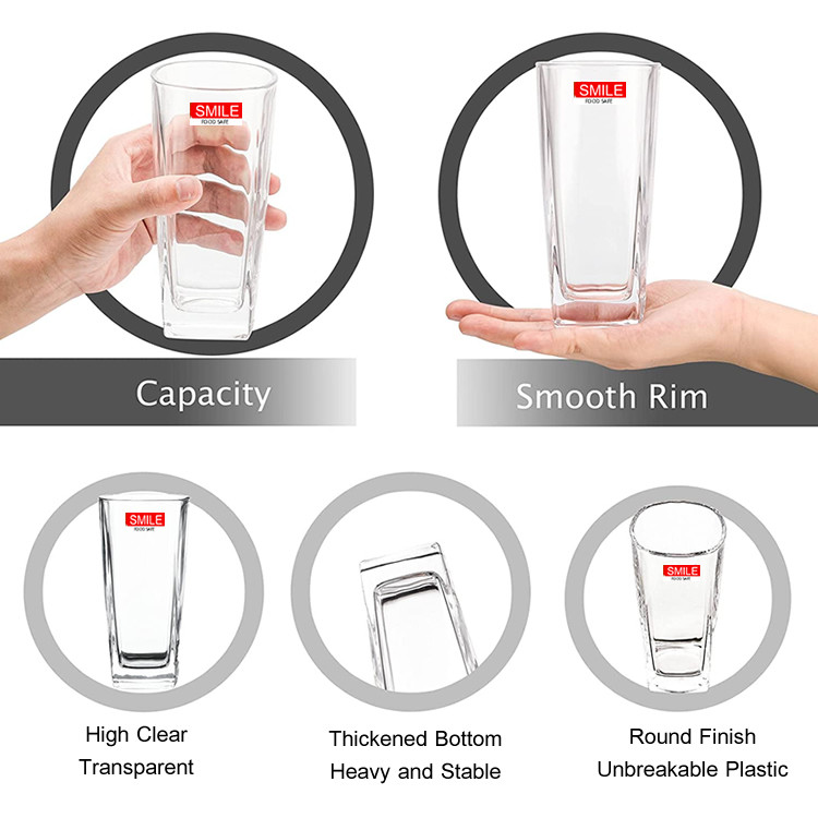 Square PS Plastic Drinking Glass For Water And Juice 230ml