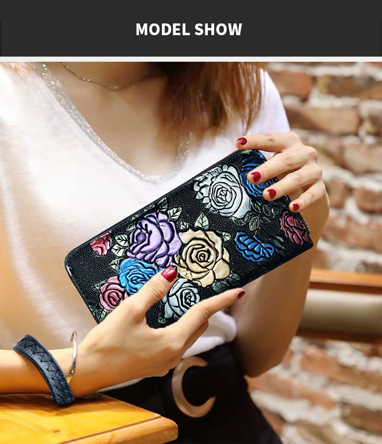 Designer Ladies Wallet in Long PU Leather with Custom Print and Fashionable Design